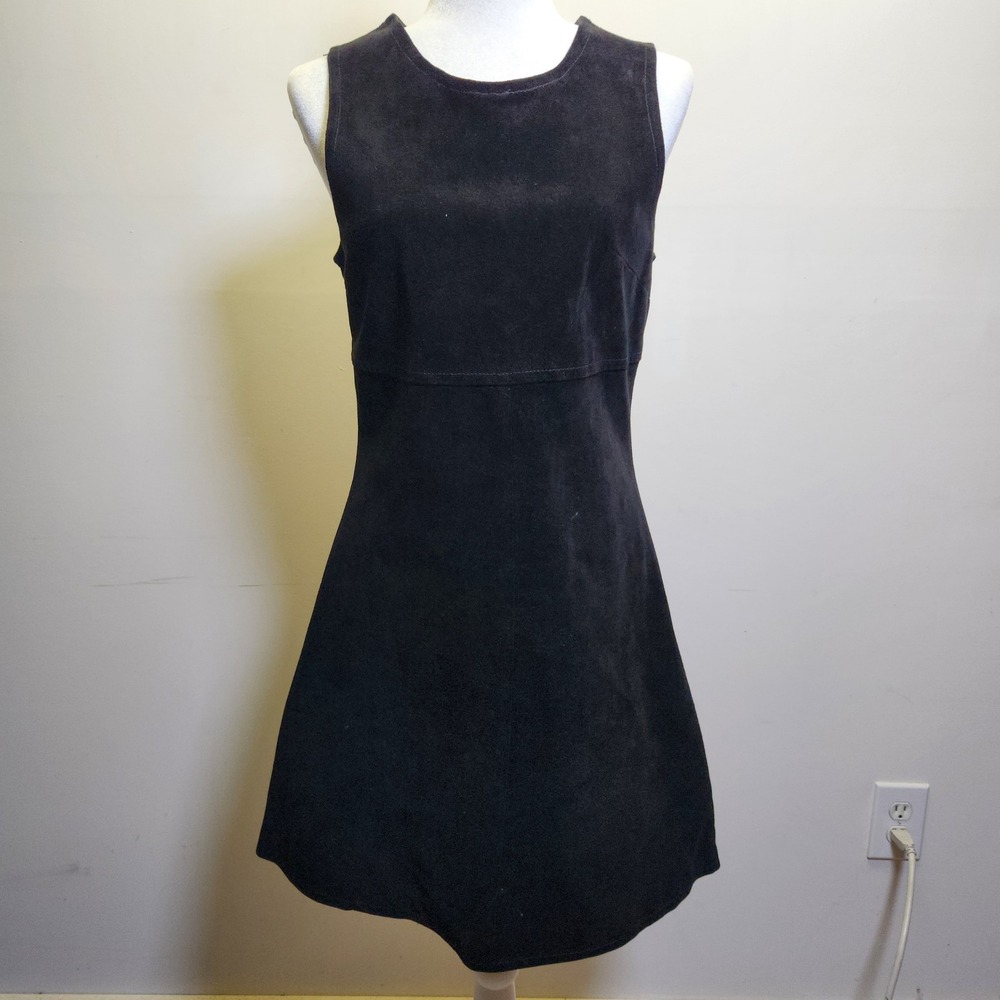 The Limited Vtg 100% Suede Leather A-Line Midi Dress Med Sleeveless Back Zip